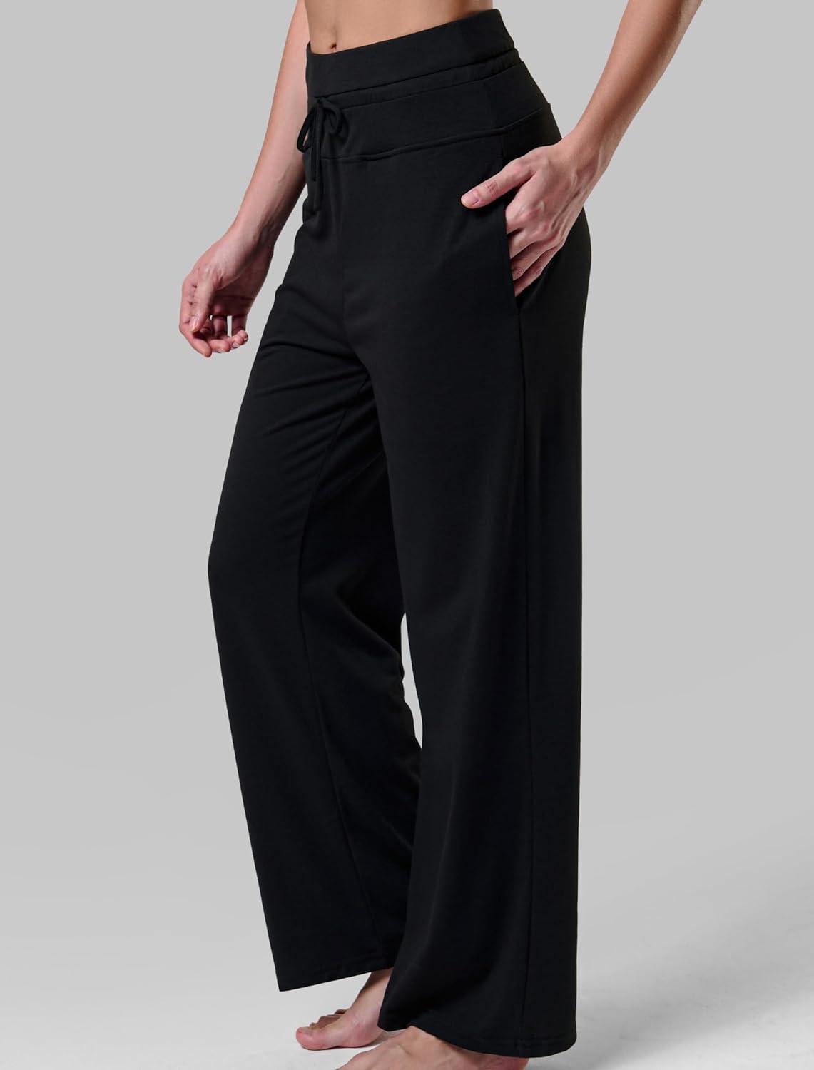 image:imageLiberty Pro Petite Womens Pajama Pants 26 Inseam Lightweight Ankle Length Wide Leg High Waisted Lounge Pants with PocketsBlack