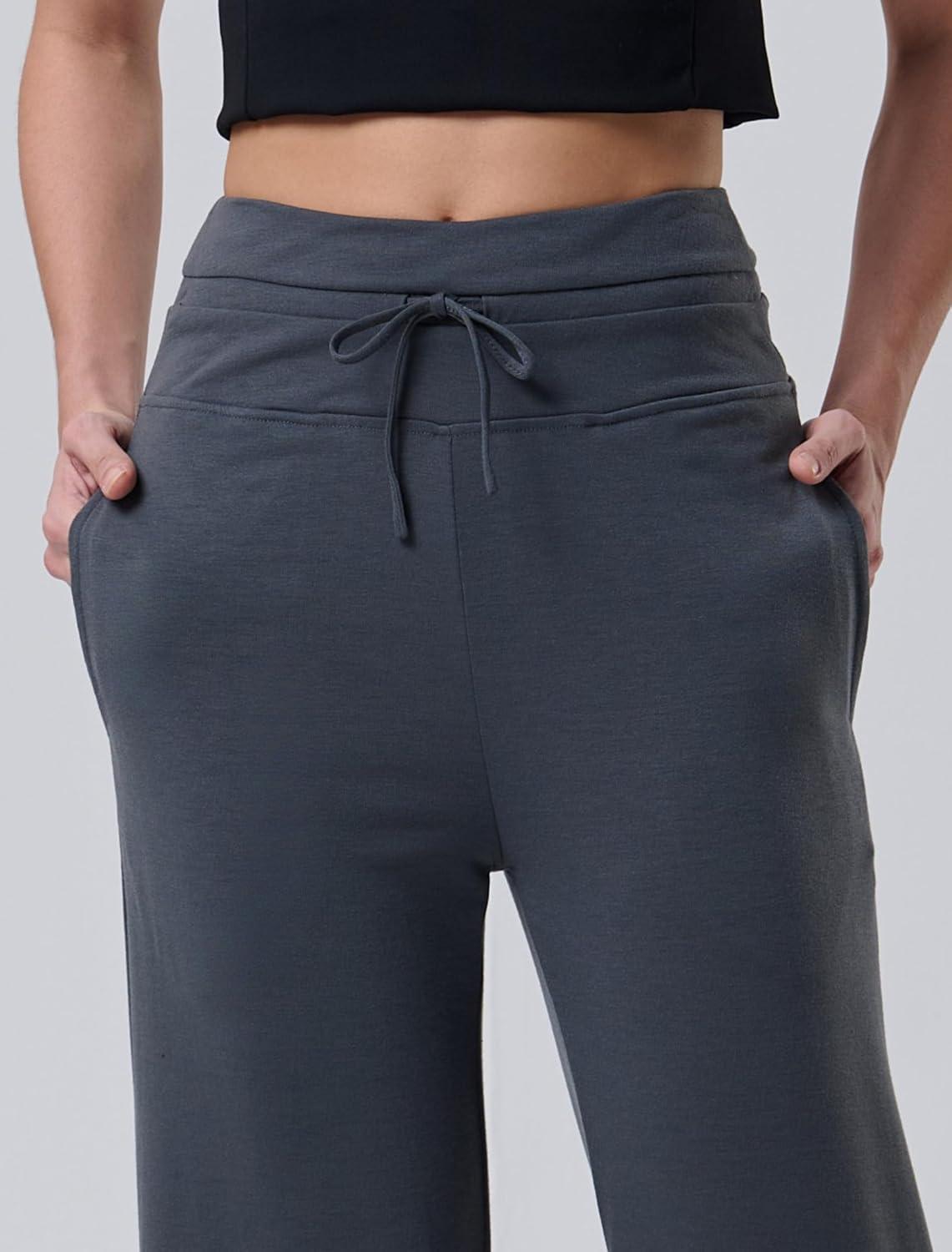 image:imageLiberty Pro Petite Womens Pajama Pants 26 Inseam Lightweight Ankle Length Wide Leg High Waisted Lounge Pants with PocketsCharcoal