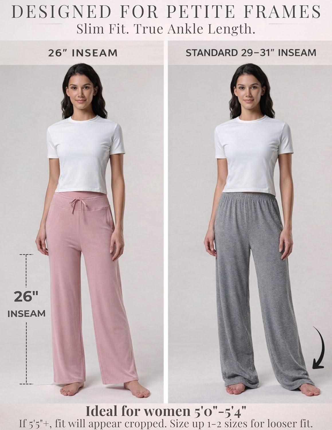 image:imageLiberty Pro Petite Womens Pajama Pants 26 Inseam Lightweight Ankle Length Wide Leg High Waisted Lounge Pants with PocketsCharcoal