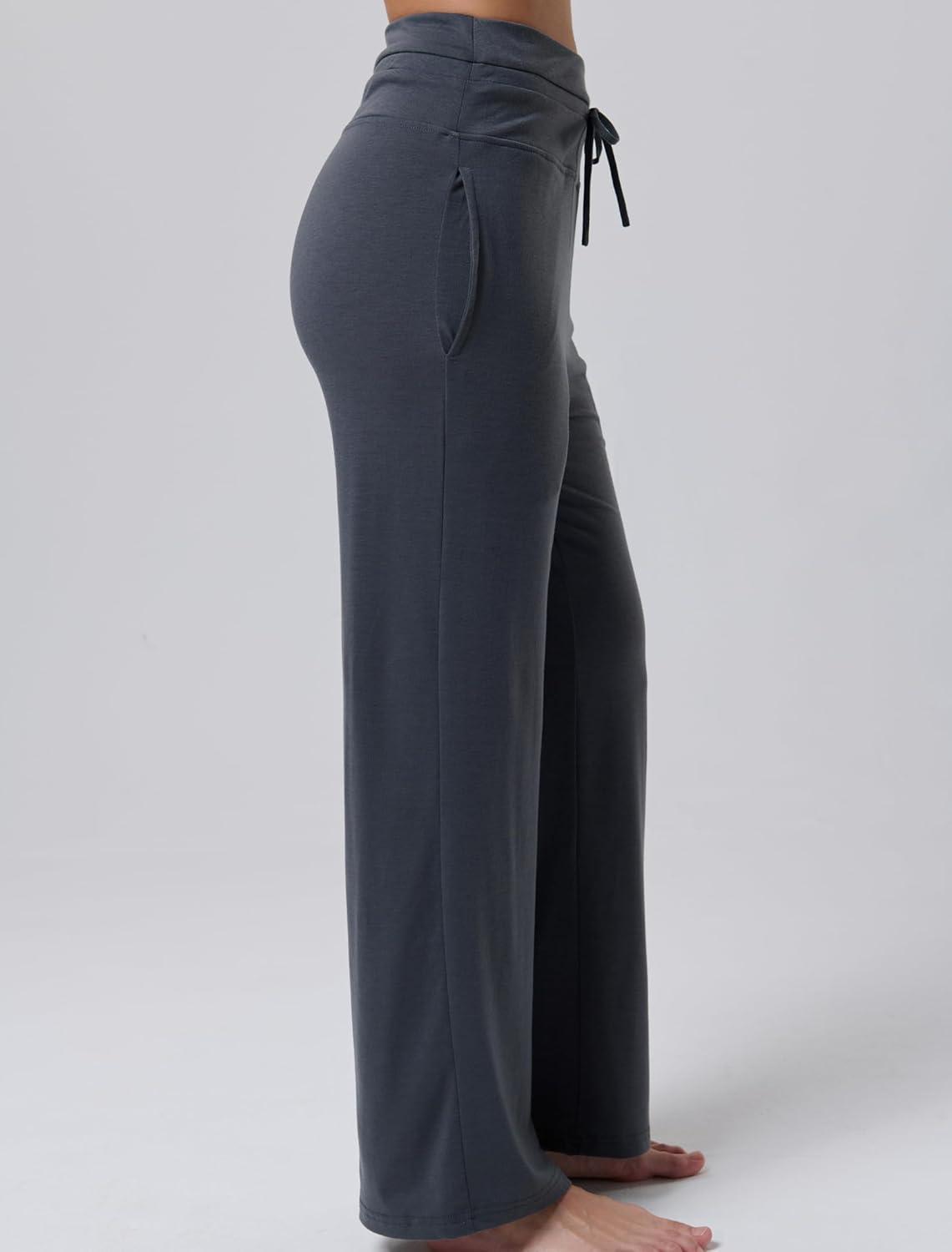 image:imageLiberty Pro Petite Womens Pajama Pants 26 Inseam Lightweight Ankle Length Wide Leg High Waisted Lounge Pants with PocketsCharcoal