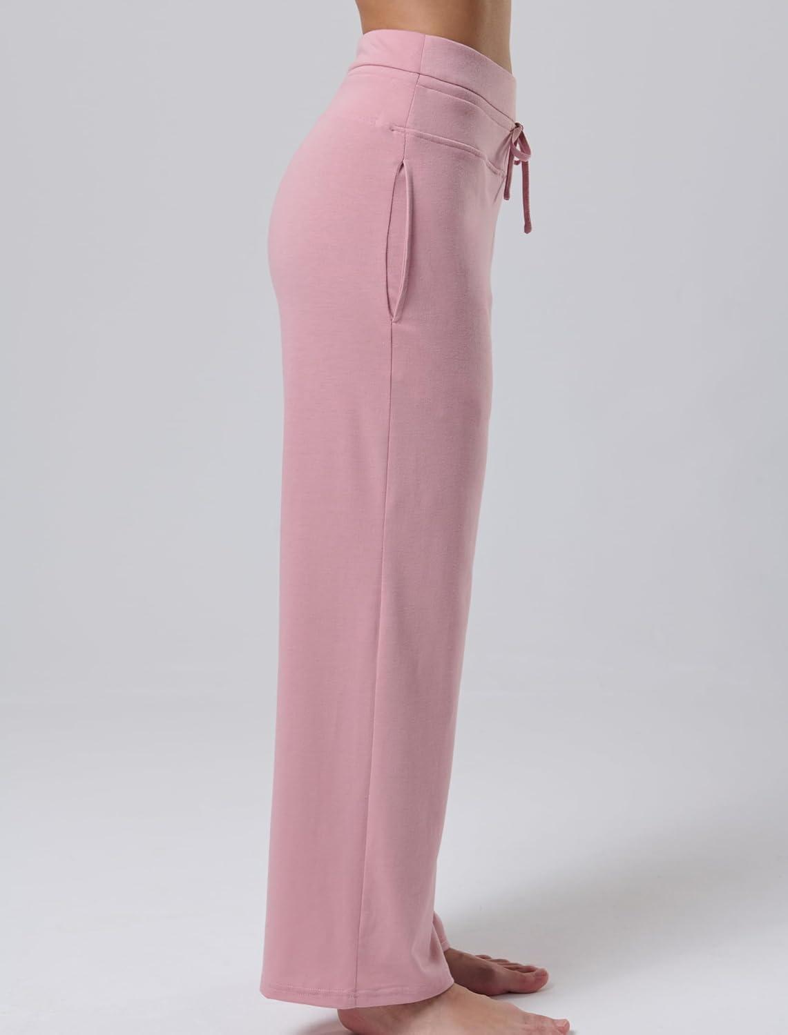 image:imageLiberty Pro Petite Womens Pajama Pants 26 Inseam Lightweight Ankle Length Wide Leg High Waisted Lounge Pants with PocketsDusty Rose