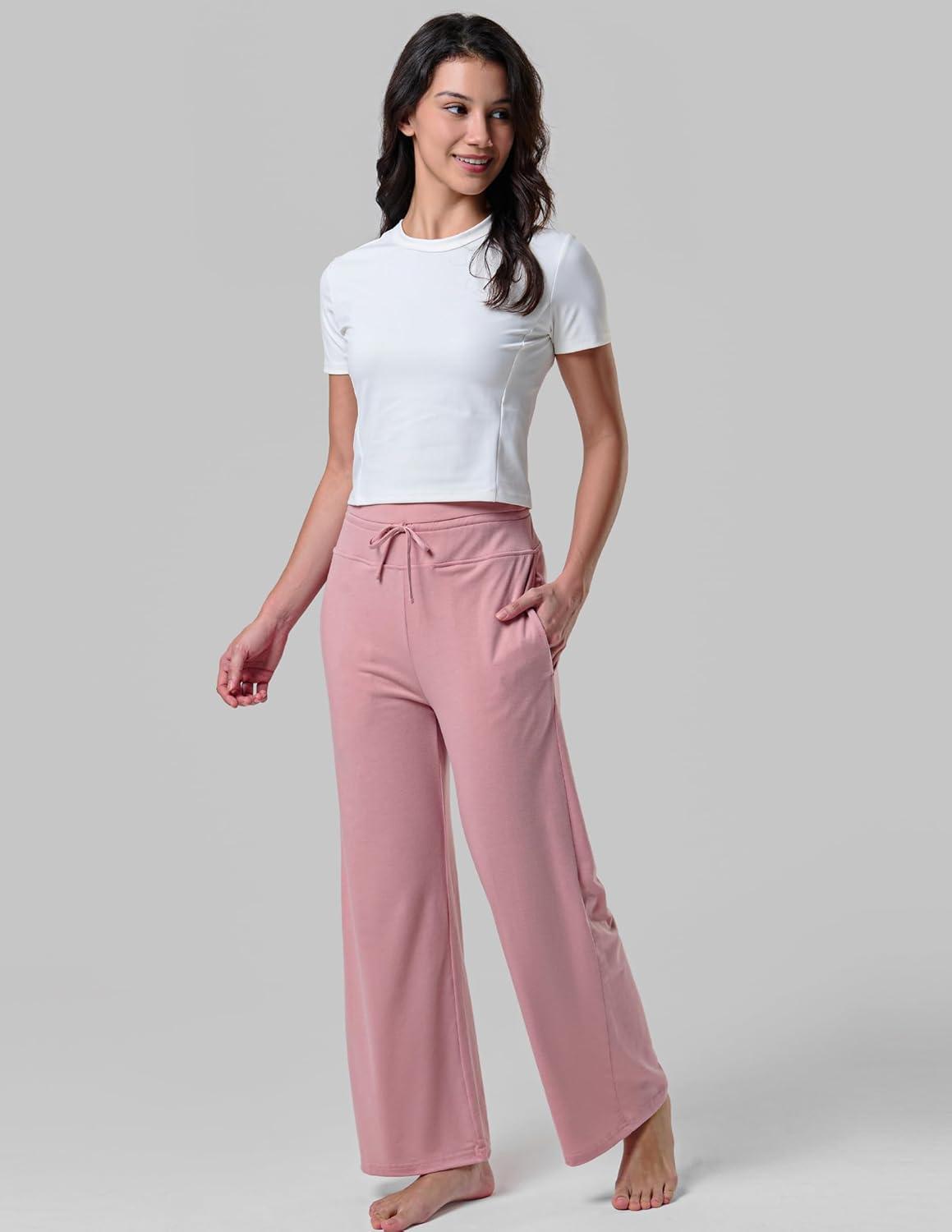image:imageLiberty Pro Petite Womens Pajama Pants 26 Inseam Lightweight Ankle Length Wide Leg High Waisted Lounge Pants with PocketsDusty Rose