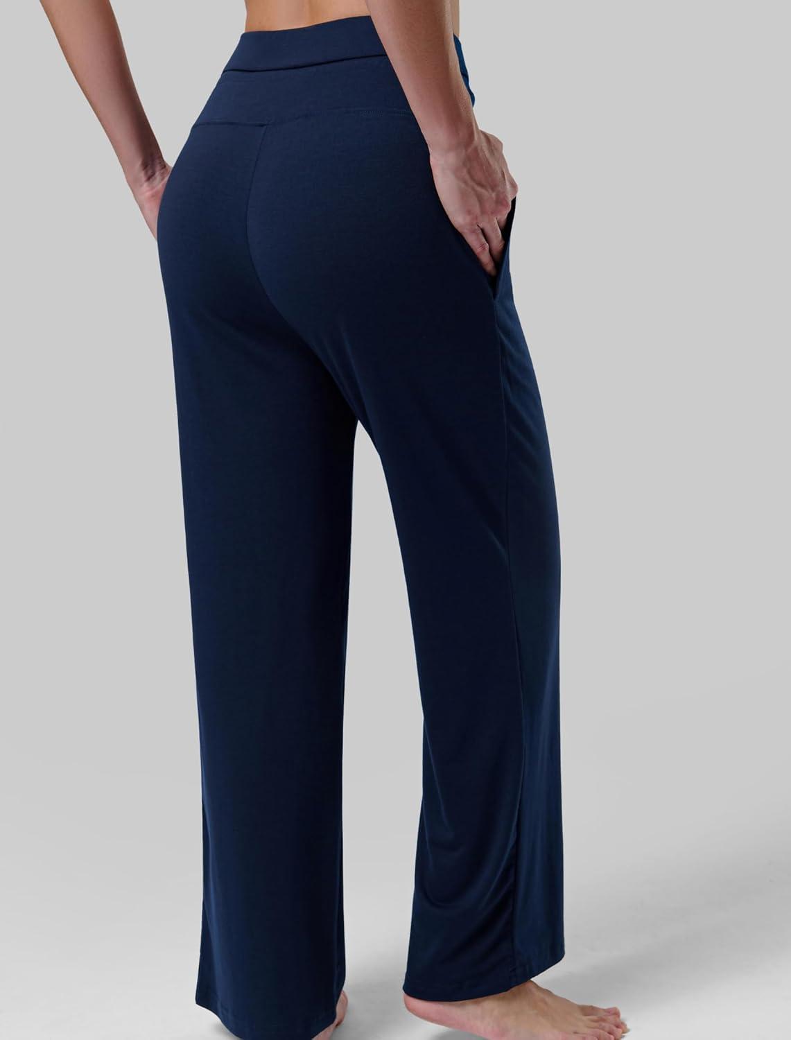 image:imageLiberty Pro Petite Womens Pajama Pants 26 Inseam Lightweight Ankle Length Wide Leg High Waisted Lounge Pants with PocketsNavy