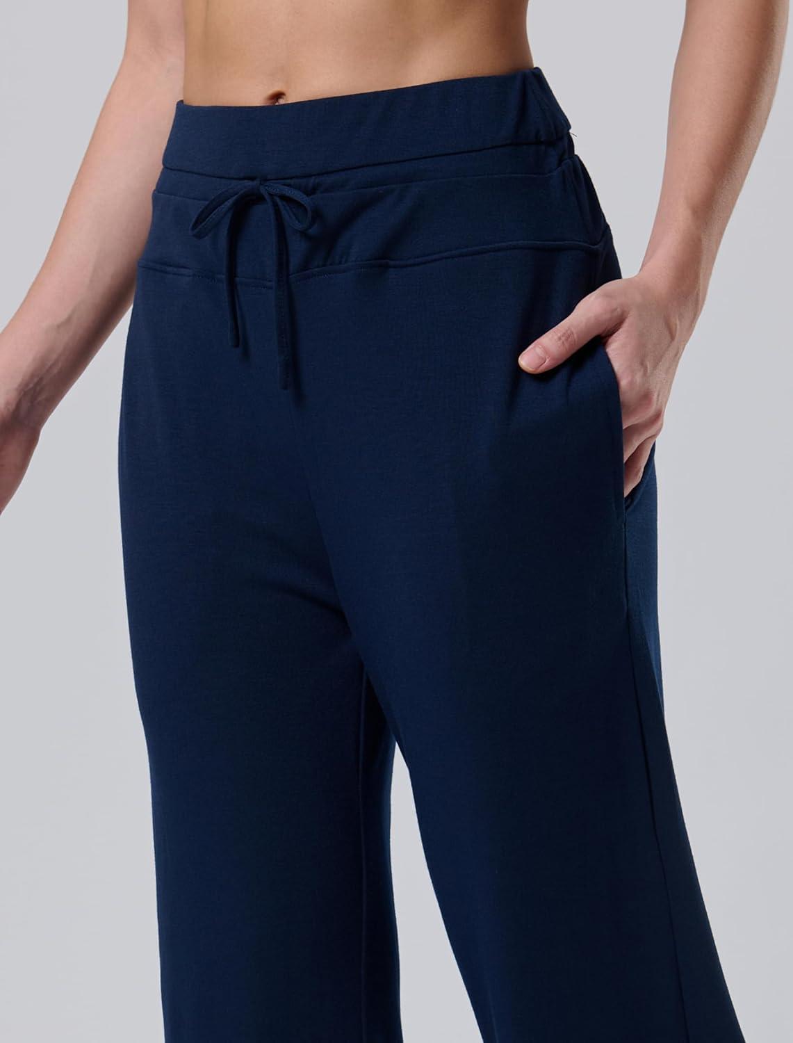 image:imageLiberty Pro Petite Womens Pajama Pants 26 Inseam Lightweight Ankle Length Wide Leg High Waisted Lounge Pants with PocketsNavy