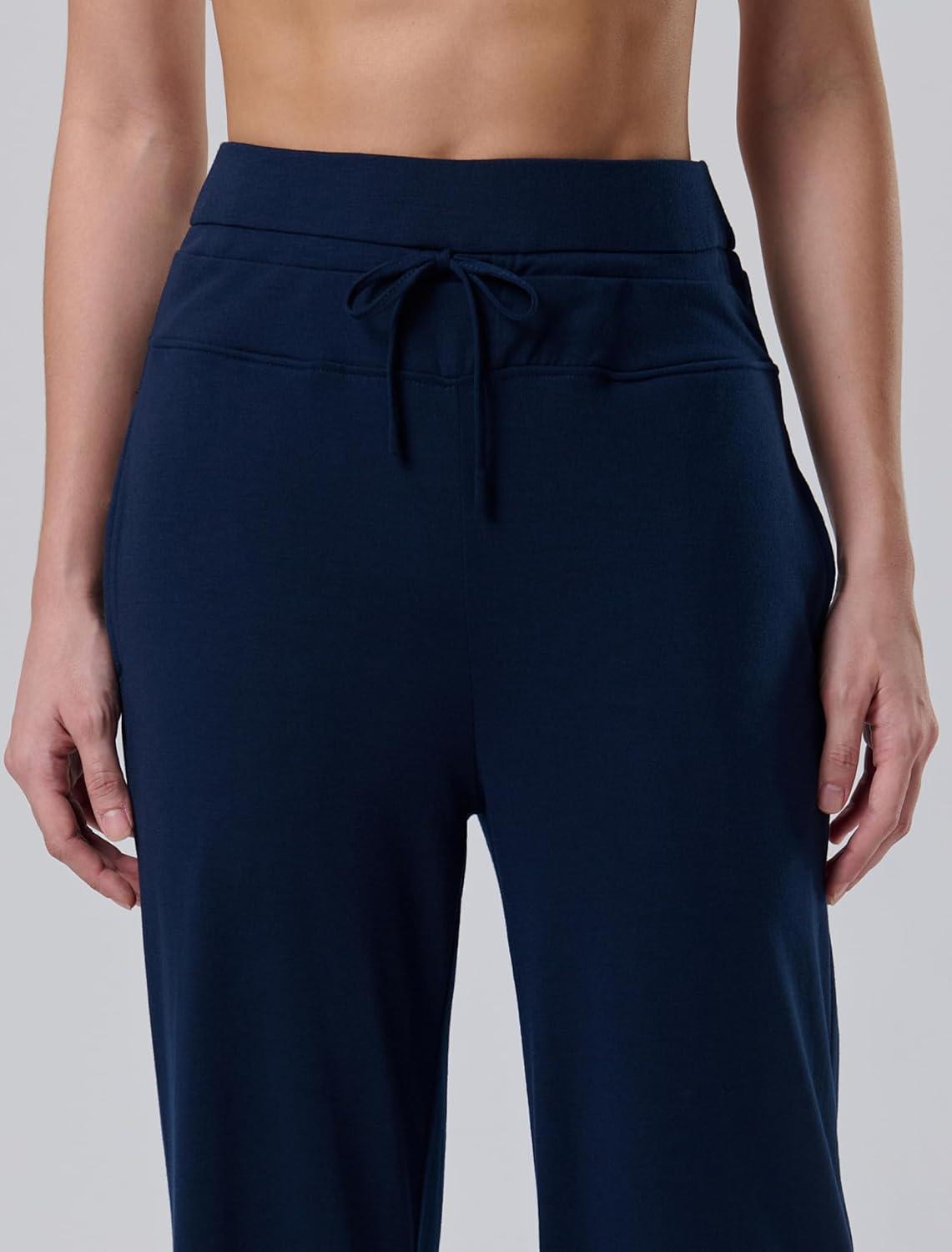 image:imageLiberty Pro Petite Womens Pajama Pants 26 Inseam Lightweight Ankle Length Wide Leg High Waisted Lounge Pants with PocketsNavy
