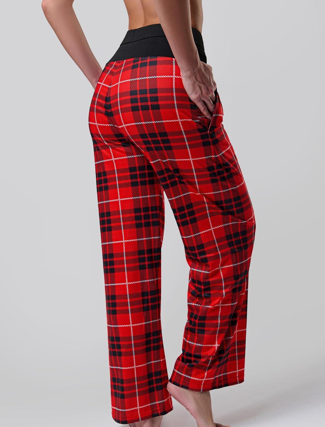 image:imageLiberty Pro Petite Womens Pajama Pants 26 Inseam Lightweight Ankle Length Wide Leg High Waisted Lounge Pants with PocketsRed Plaid