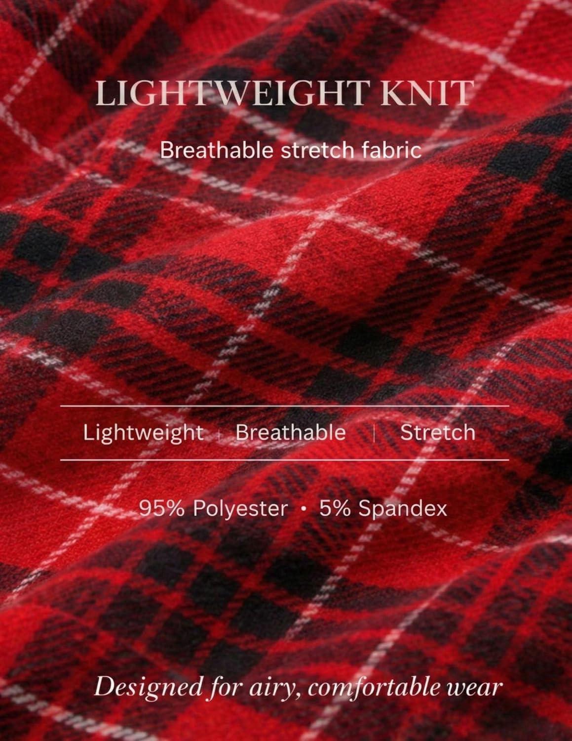 image:imageLiberty Pro Petite Womens Pajama Pants 26 Inseam Lightweight Ankle Length Wide Leg High Waisted Lounge Pants with PocketsRed Plaid