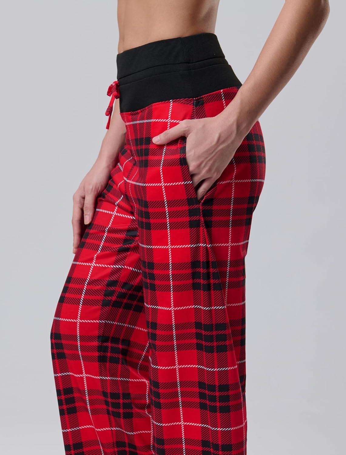 image:imageLiberty Pro Petite Womens Pajama Pants 26 Inseam Lightweight Ankle Length Wide Leg High Waisted Lounge Pants with PocketsRed Plaid
