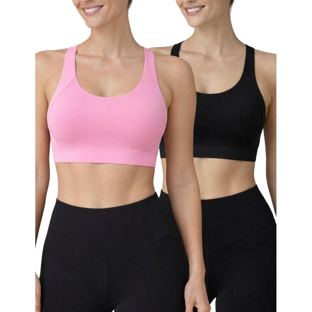 image:image2Pack High Impact Sports Bra for Women Sewnin Pads Molded Cups Adjustable Straps for Running Gym WorkoutBlackBlush Pink