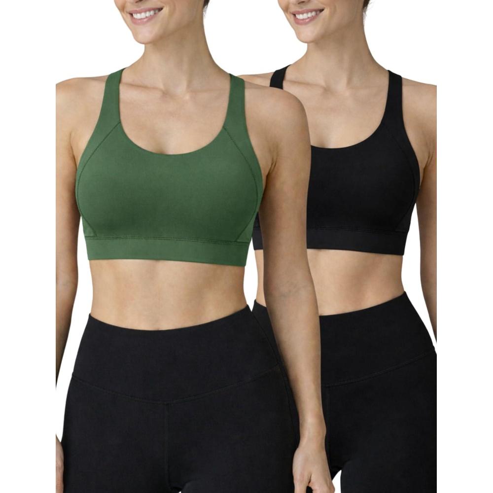 image:image2Pack High Impact Sports Bra for Women Sewnin Pads Molded Cups Adjustable Straps for Running Gym WorkoutBlackOlive Green