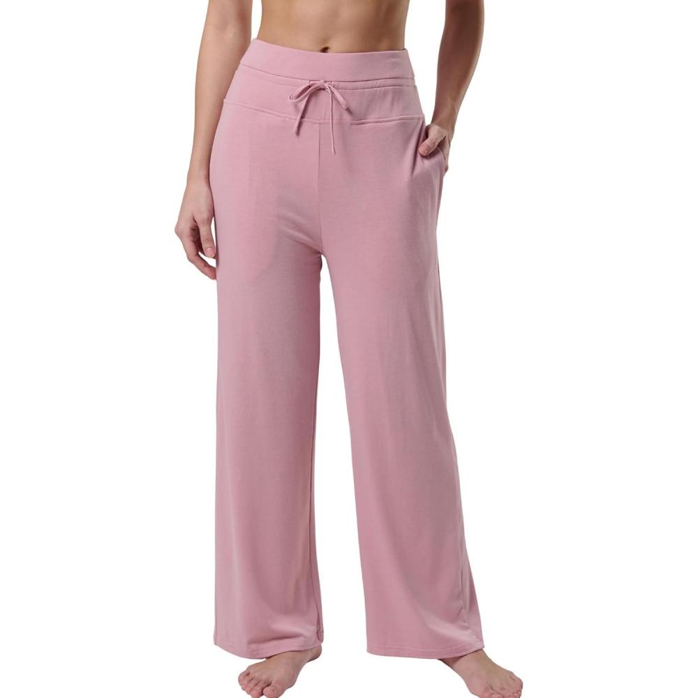 image:imageLiberty Pro Petite Womens Pajama Pants 26 Inseam Lightweight Ankle Length Wide Leg High Waisted Lounge Pants with PocketsDusty Rose