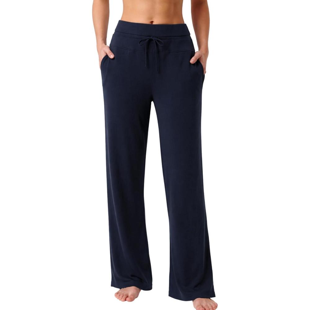 image:imageLiberty Pro Petite Womens Pajama Pants 26 Inseam Lightweight Ankle Length Wide Leg High Waisted Lounge Pants with PocketsNavy
