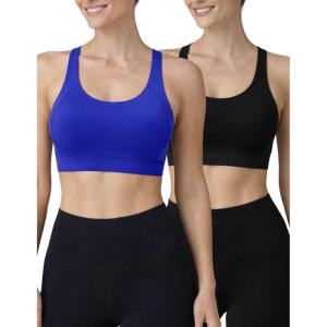 2-Pack High Impact Sports Bra for Women, Sewn-in Pads Molded Cups, Adjustable Straps for Running Gym Workout(Black/Electric Blue)