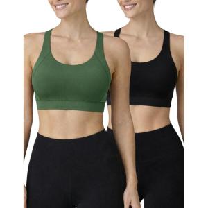 2-Pack High Impact Sports Bra for Women, Sewn-in Pads Molded Cups, Adjustable Straps for Running Gym Workout(Black/Olive Green)