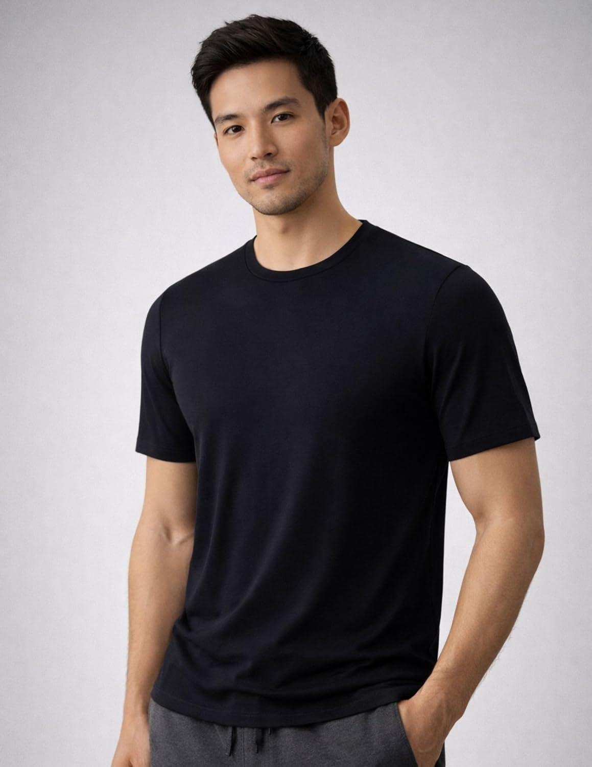 image:image3 Pack Mens Bamboo Viscose T Shirts Ultra Soft Breathable Bamboo Undershirts for Men Cooling Lounge TeesBlackBlackBlack