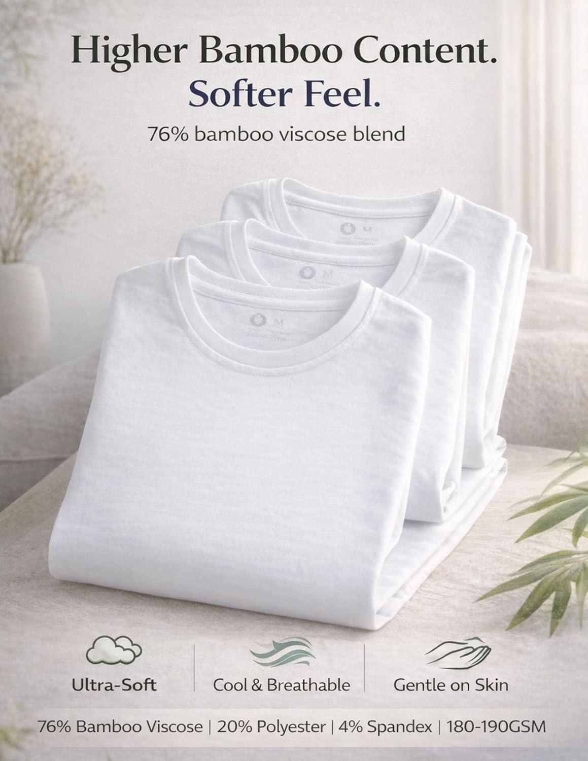image:image3 Pack Mens Bamboo Viscose T Shirts Ultra Soft Breathable Bamboo Undershirts for Men Cooling Lounge TeesBlackGrayNavy