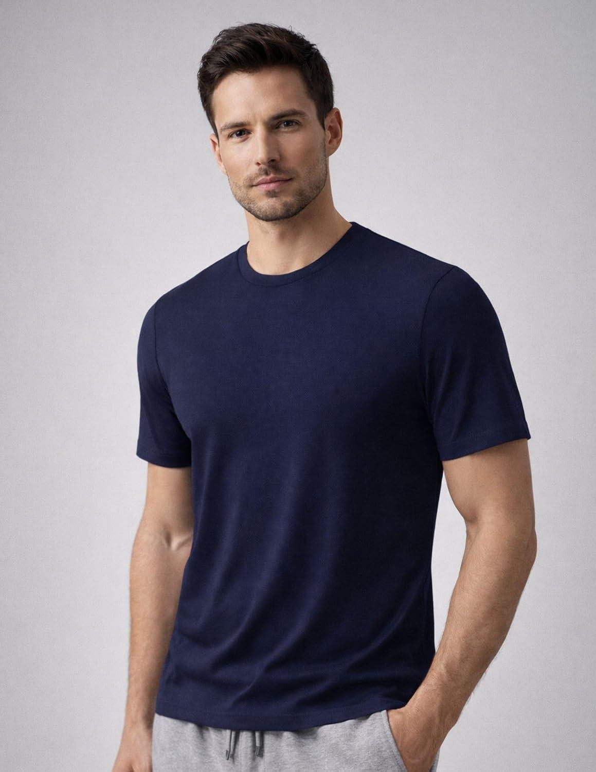 image:image3 Pack Mens Bamboo Viscose T Shirts Ultra Soft Breathable Bamboo Undershirts for Men Cooling Lounge TeesWhiteGrayNavy