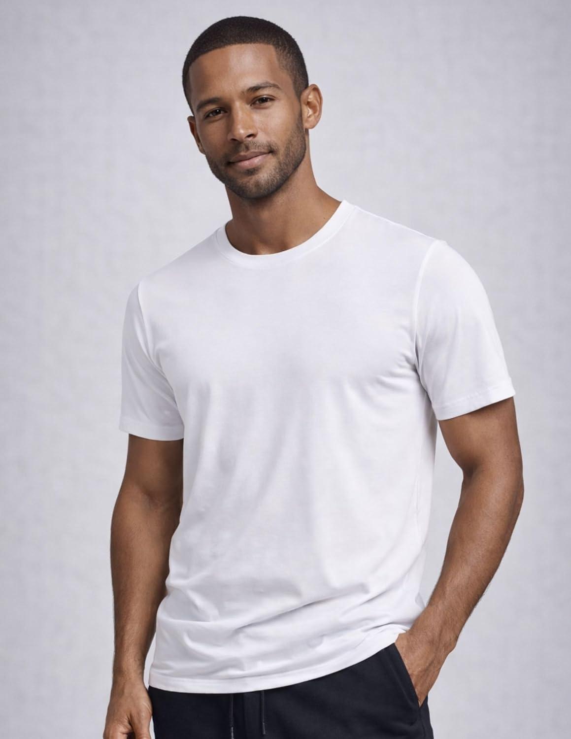 image:image3 Pack Mens Bamboo Viscose T Shirts Ultra Soft Breathable Bamboo Undershirts for Men Cooling Lounge TeesWhiteWhiteWhite
