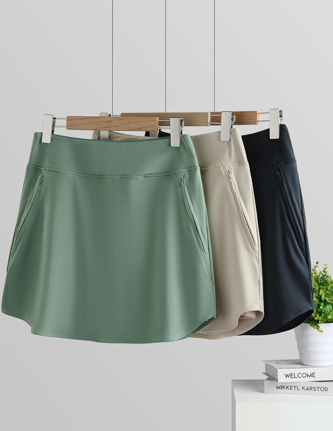 image:image3 Pack Womens Active Skorts with Pockets High Waist Athletic Skirts with Builtin Shorts for Tennis Golf WorkoutBeigeOliveBlack