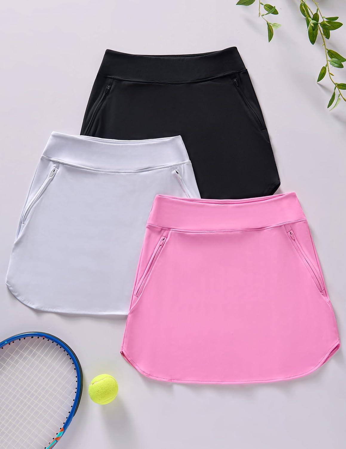 image:image3 Pack Womens Active Skorts with Pockets High Waist Athletic Skirts with Builtin Shorts for Tennis Golf WorkoutBlackWhitePink