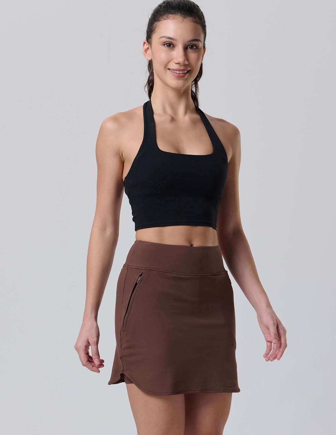 image:image3 Pack Womens Active Skorts with Pockets High Waist Athletic Skirts with Builtin Shorts for Tennis Golf WorkoutDark KhakiBrownBlack