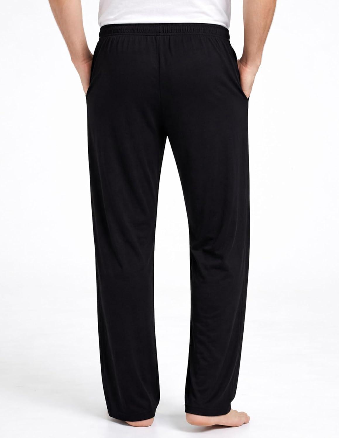 image:imageMens Pajama Pants with Short Length 27 Inseam Soft Lightweight Lounge Sleep Pants with Pockets and FlyBlack