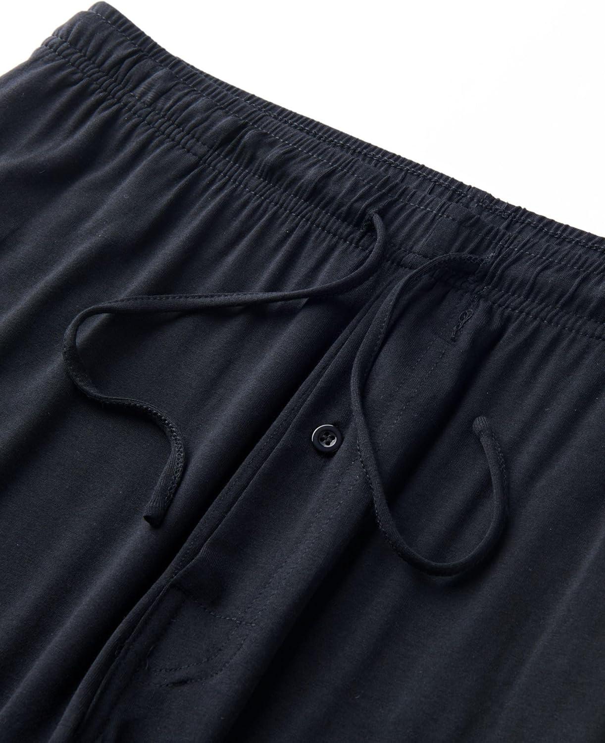 image:imageMens Pajama Pants with Short Length 27 Inseam Soft Lightweight Lounge Sleep Pants with Pockets and FlyBlack