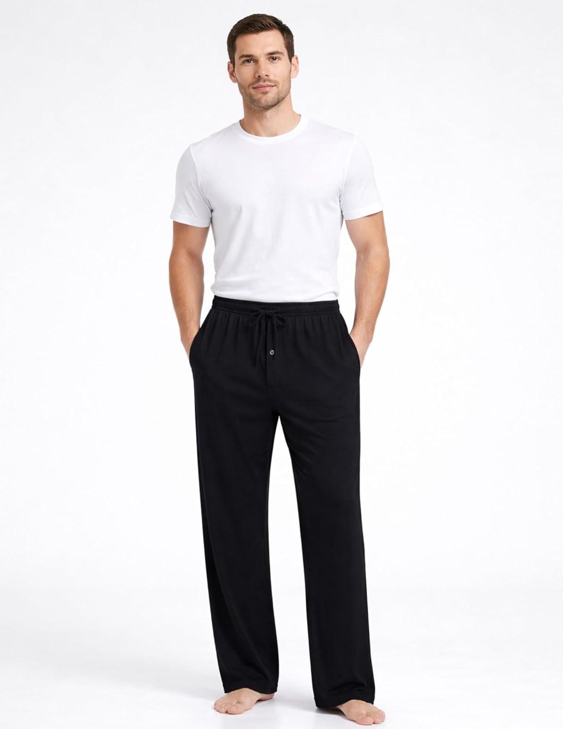 image:imageMens Pajama Pants with Short Length 27 Inseam Soft Lightweight Lounge Sleep Pants with Pockets and FlyBlack