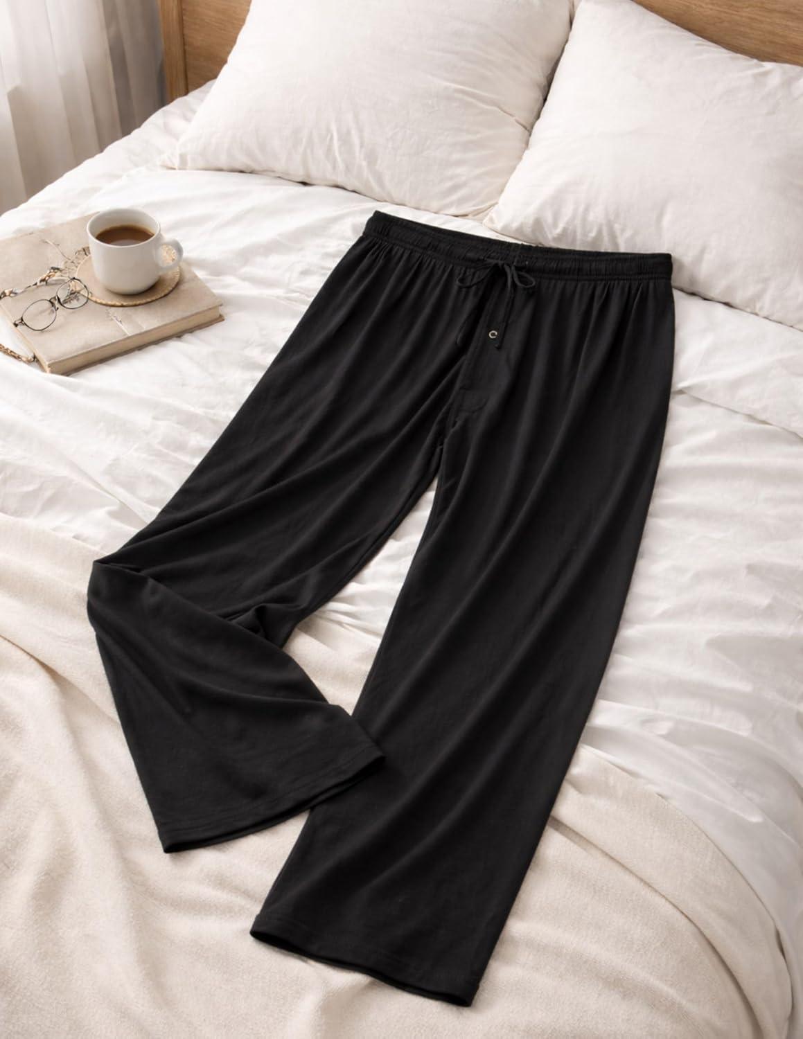 image:imageMens Pajama Pants with Short Length 27 Inseam Soft Lightweight Lounge Sleep Pants with Pockets and FlyBlack