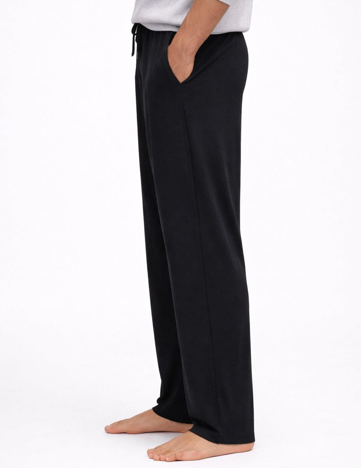 image:imageMens Pajama Pants with Short Length 27 Inseam Soft Lightweight Lounge Sleep Pants with Pockets and FlyBlack