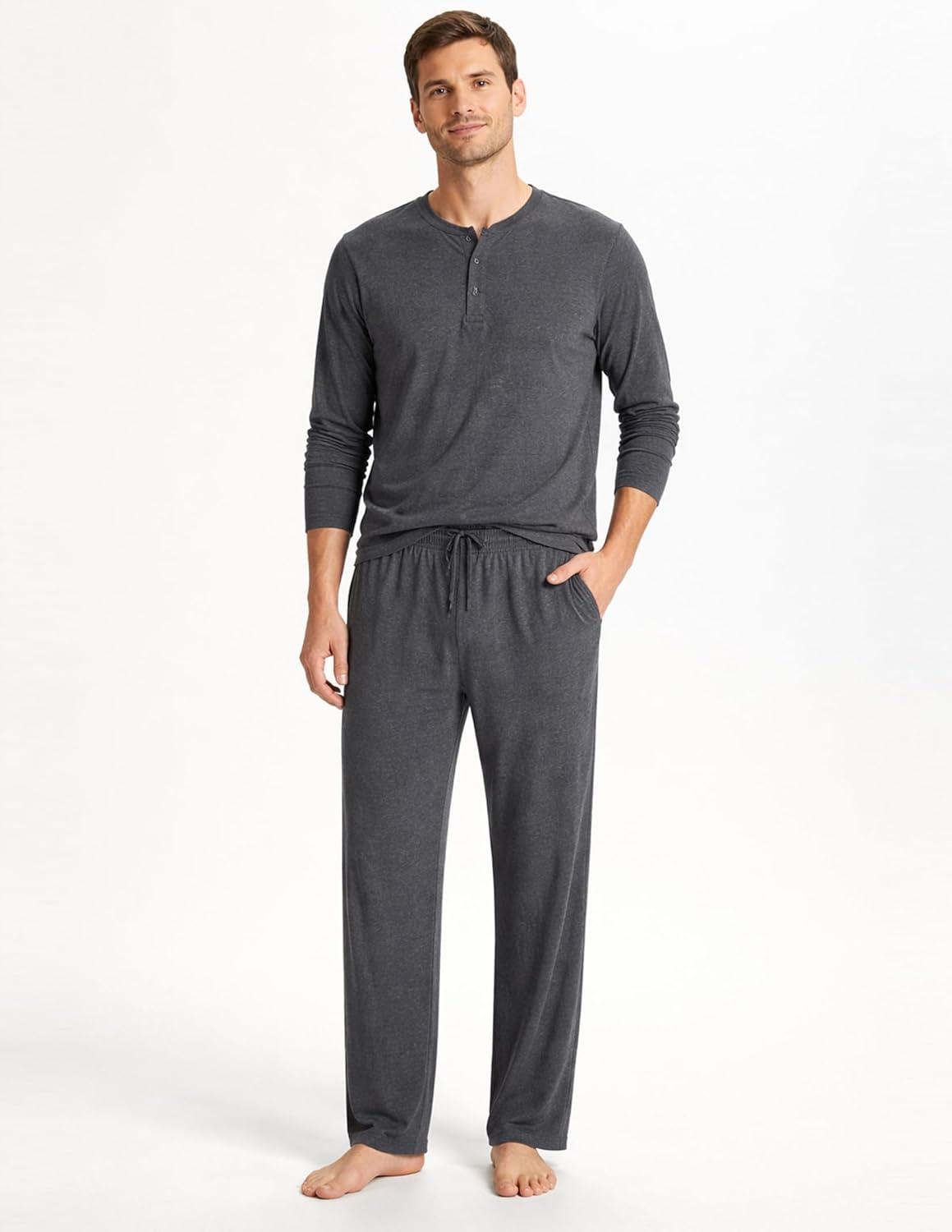 image:imageMens Pajama Pants with Short Length 27 Inseam Soft Lightweight Lounge Sleep Pants with Pockets and FlyCharcoal