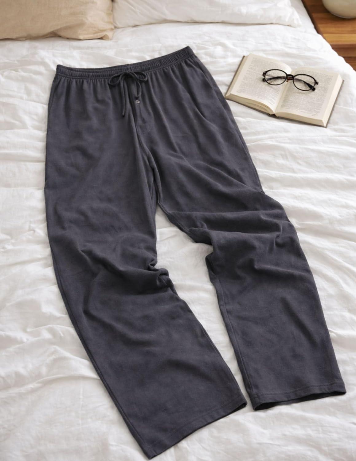 image:imageMens Pajama Pants with Short Length 27 Inseam Soft Lightweight Lounge Sleep Pants with Pockets and FlyCharcoal