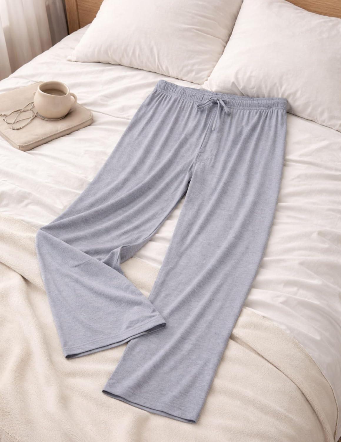image:imageMens Pajama Pants with Short Length 27 Inseam Soft Lightweight Lounge Sleep Pants with Pockets and FlyGrey