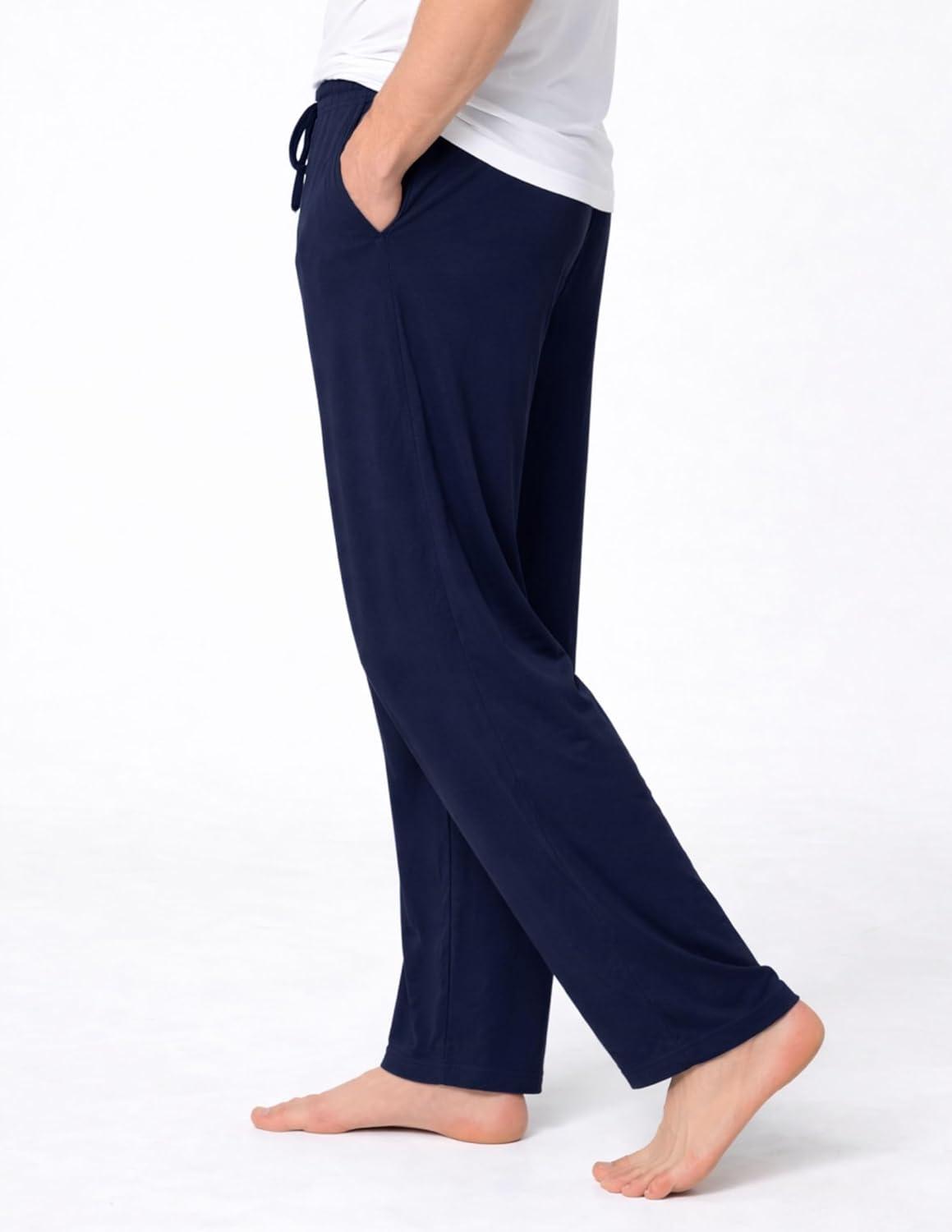 image:imageMens Pajama Pants with Short Length 27 Inseam Soft Lightweight Lounge Sleep Pants with Pockets and FlyNavy