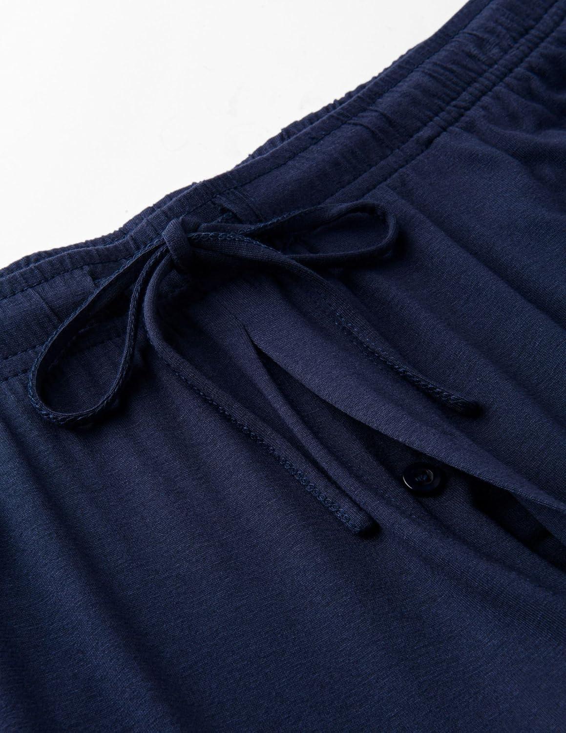 image:imageMens Pajama Pants with Short Length 27 Inseam Soft Lightweight Lounge Sleep Pants with Pockets and FlyNavy