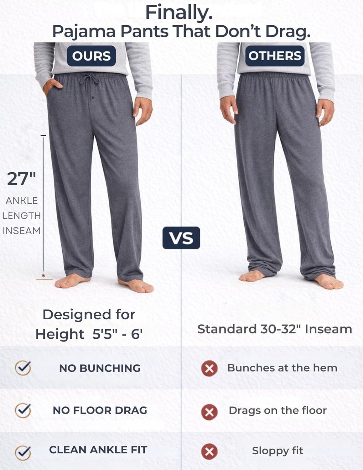 image:imageMens Pajama Pants with Short Length 27 Inseam Soft Lightweight Lounge Sleep Pants with Pockets and FlyNavy