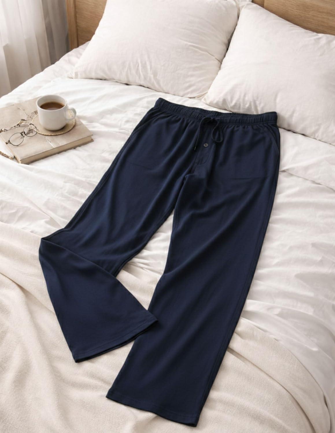 image:imageMens Pajama Pants with Short Length 27 Inseam Soft Lightweight Lounge Sleep Pants with Pockets and FlyNavy