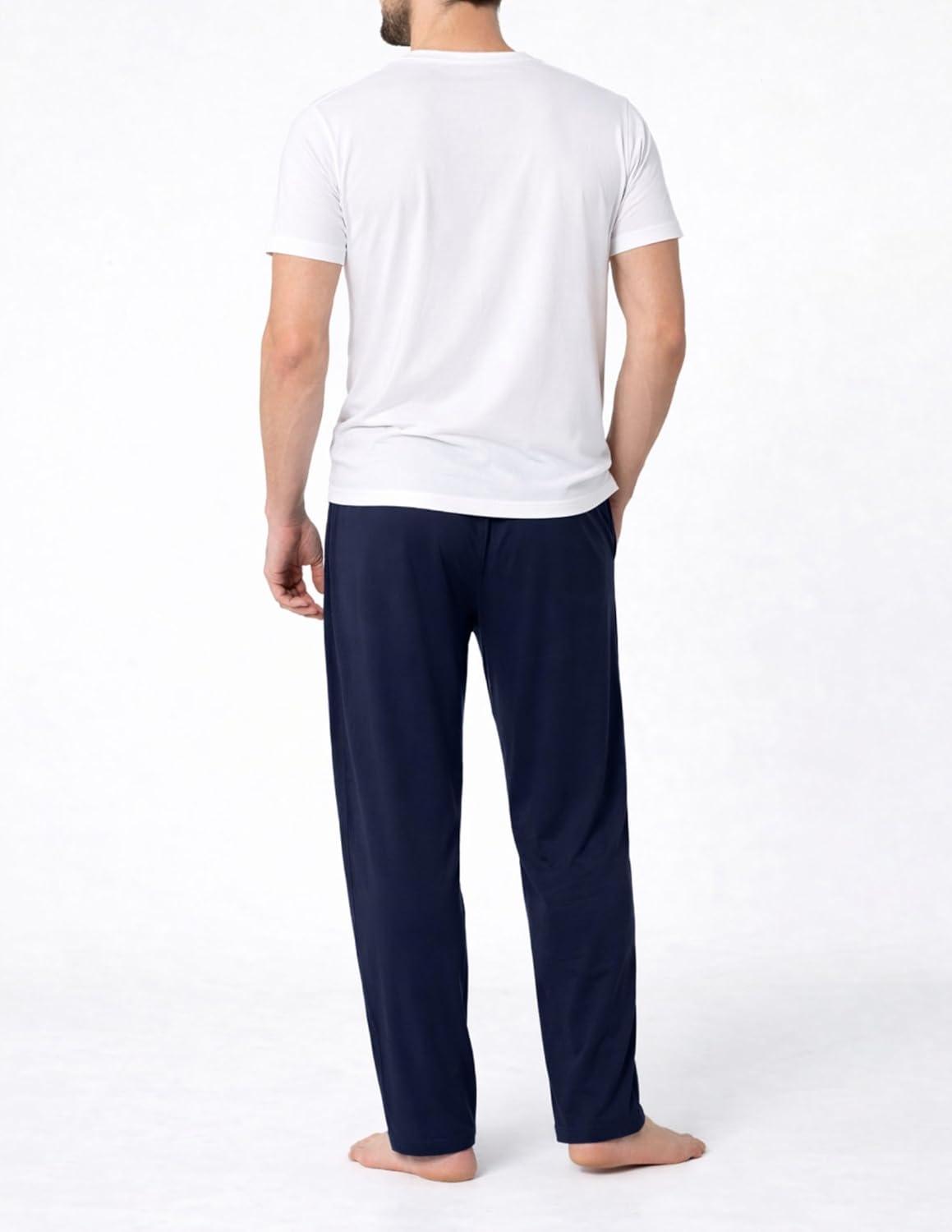 image:imageMens Pajama Pants with Short Length 27 Inseam Soft Lightweight Lounge Sleep Pants with Pockets and FlyNavy