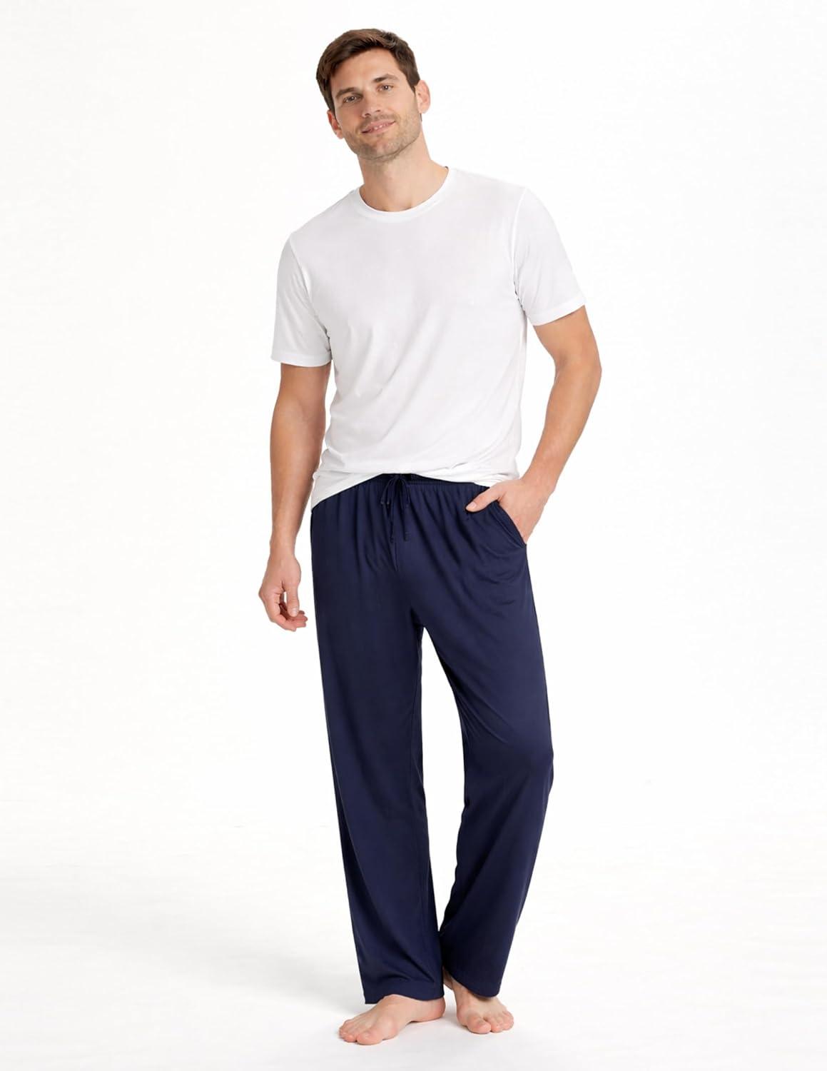 image:imageMens Pajama Pants with Short Length 27 Inseam Soft Lightweight Lounge Sleep Pants with Pockets and FlyNavy