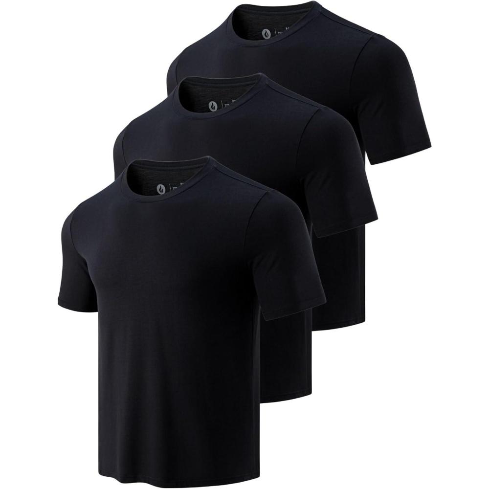 image:image3 Pack Mens Bamboo Viscose T Shirts Ultra Soft Breathable Bamboo Undershirts for Men Cooling Lounge TeesBlackBlackBlack