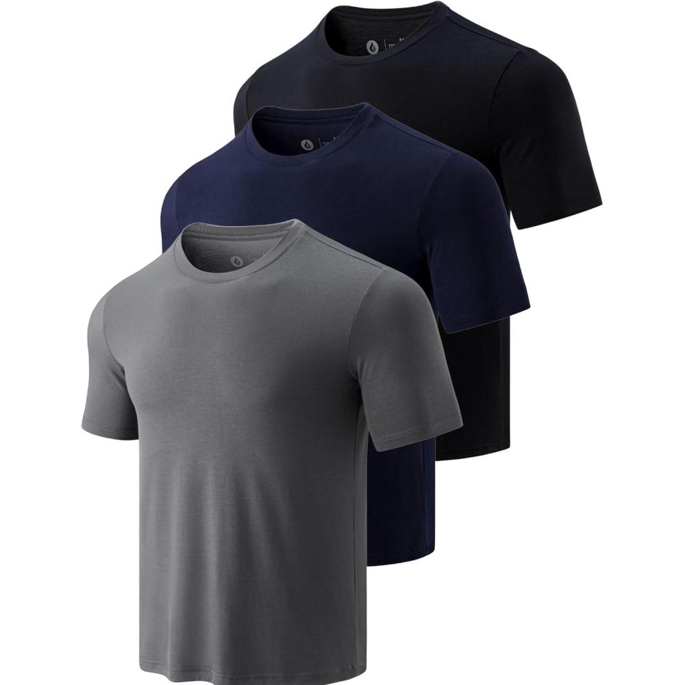 image:image3 Pack Mens Bamboo Viscose T Shirts Ultra Soft Breathable Bamboo Undershirts for Men Cooling Lounge TeesBlackGrayNavy