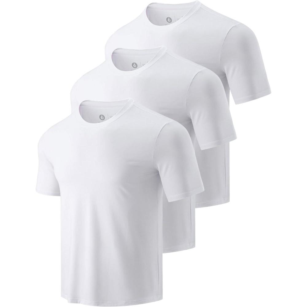 image:image3 Pack Mens Bamboo Viscose T Shirts Ultra Soft Breathable Bamboo Undershirts for Men Cooling Lounge TeesWhiteWhiteWhite