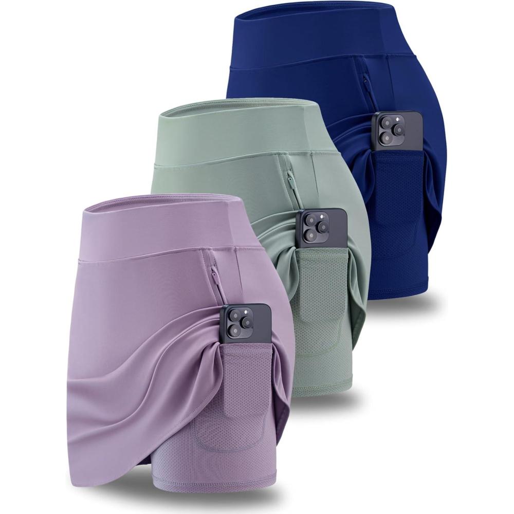 image:image3 Pack Womens Active Skorts with Pockets High Waist Athletic Skirts with Builtin Shorts for Tennis Golf WorkoutLilacNavySage Green