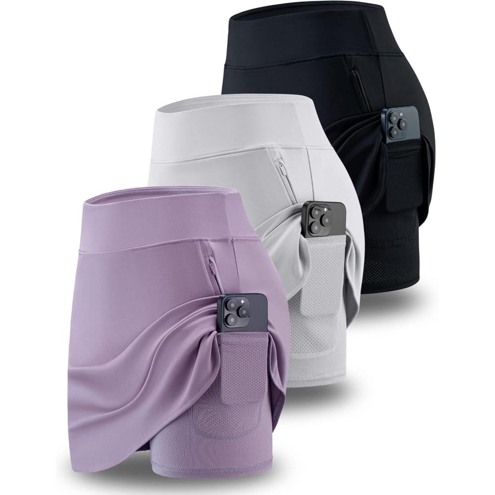 image:image3 Pack Womens Active Skorts with Pockets High Waist Athletic Skirts with Builtin Shorts for Tennis Golf WorkoutWhiteLavenderBlack