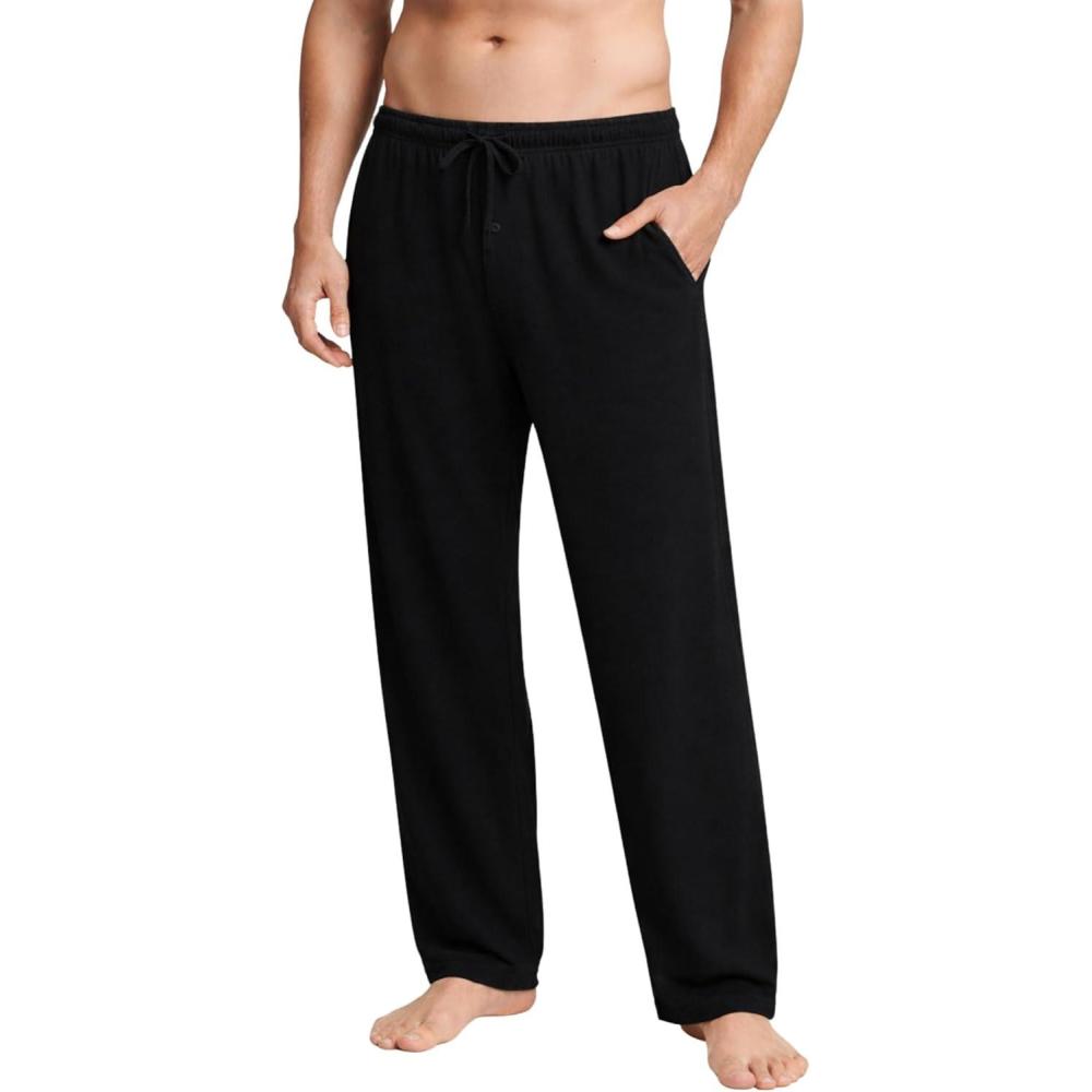 image:imageMens Pajama Pants with Short Length 27 Inseam Soft Lightweight Lounge Sleep Pants with Pockets and FlyBlack