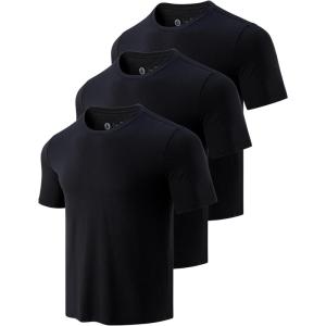 3 Pack Men’s Bamboo Viscose T Shirts, Ultra Soft Breathable Bamboo Undershirts for Men, Cooling Lounge Tees(Black/Black/Black)