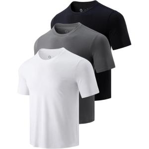 3 Pack Men’s Bamboo Viscose T Shirts, Ultra Soft Breathable Bamboo Undershirts for Men, Cooling Lounge Tees(Black/White/Gray)