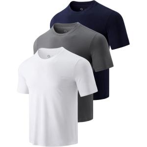 3 Pack Men’s Bamboo Viscose T Shirts, Ultra Soft Breathable Bamboo Undershirts for Men, Cooling Lounge Tees(White/Gray/Navy)