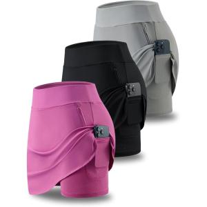3 Pack Women’s Active Skorts with Pockets High Waist Athletic Skirts with Built-in Shorts for Tennis Golf Workout(Light Gray/Fuchsia/Black)