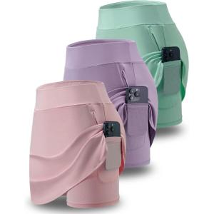 3 Pack Women’s Active Skorts with Pockets High Waist Athletic Skirts with Built-in Shorts for Tennis Golf Workout(Peach/Lavender/Mint)